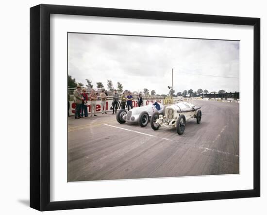 A 1914 and 1937 Grand Prix Mercedes Racing Cars at the Starting Line-null-Framed Photographic Print