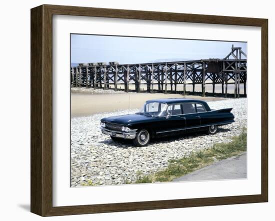 A 1961 Cadillac Presidential Limousine on a Beach-null-Framed Photographic Print