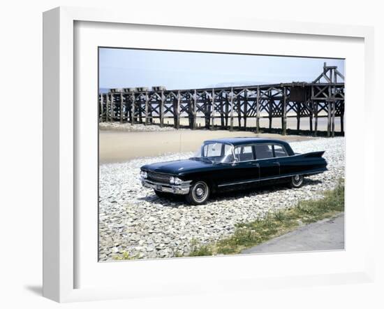 A 1961 Cadillac Presidential Limousine on a Beach-null-Framed Photographic Print