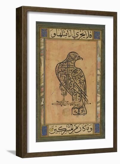 A 19th Century Persian Calligraphic Inscription in the Shape of a Falcon-null-Framed Giclee Print