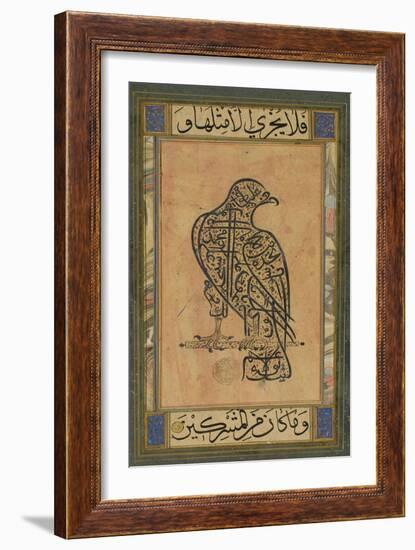 A 19th Century Persian Calligraphic Inscription in the Shape of a Falcon-null-Framed Giclee Print