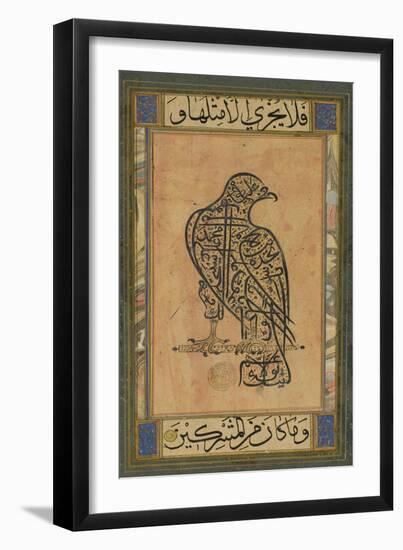 A 19th Century Persian Calligraphic Inscription in the Shape of a Falcon-null-Framed Giclee Print