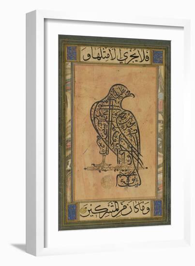 A 19th Century Persian Calligraphic Inscription in the Shape of a Falcon-null-Framed Giclee Print