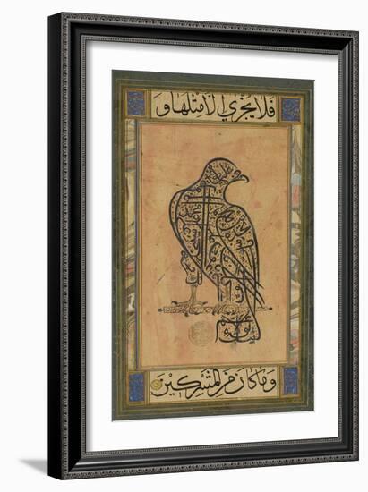 A 19th Century Persian Calligraphic Inscription in the Shape of a Falcon-null-Framed Giclee Print