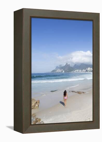 A 20-25 Year Old Young Brazilian Woman on Ipanema Beach with the Morro Dois Irmaos Hills-Alex Robinson-Framed Premier Image Canvas