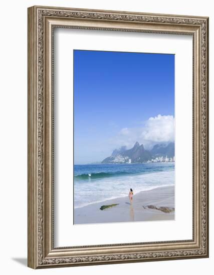 A 20-25 Year Old Young Brazilian Woman on Ipanema Beach with the Morro Dois Irmaos Hills-Alex Robinson-Framed Photographic Print