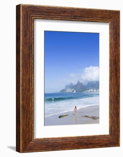 A 20-25 Year Old Young Brazilian Woman on Ipanema Beach with the Morro Dois Irmaos Hills-Alex Robinson-Framed Photographic Print