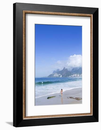 A 20-25 Year Old Young Brazilian Woman on Ipanema Beach with the Morro Dois Irmaos Hills-Alex Robinson-Framed Photographic Print
