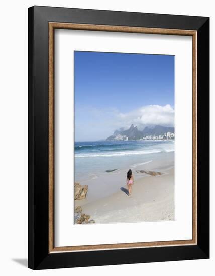 A 20-25 Year Old Young Brazilian Woman on Ipanema Beach with the Morro Dois Irmaos Hills-Alex Robinson-Framed Photographic Print