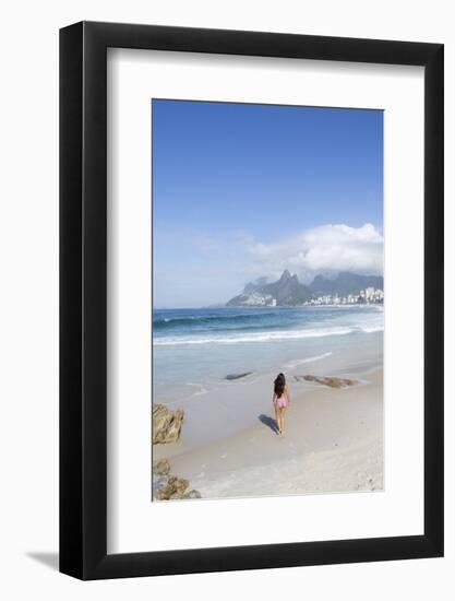 A 20-25 Year Old Young Brazilian Woman on Ipanema Beach with the Morro Dois Irmaos Hills-Alex Robinson-Framed Premium Photographic Print