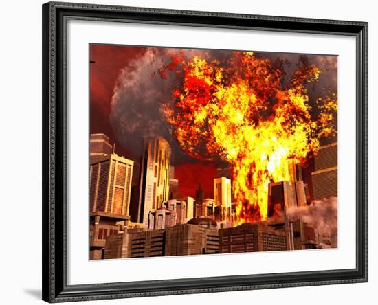 A 3D Conceptual Image of a Stealth Bomber Nuking a City-Stocktrek Images-Framed Photographic Print