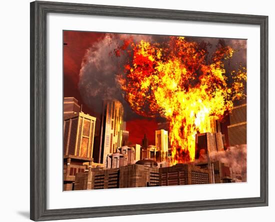 A 3D Conceptual Image of a Stealth Bomber Nuking a City-Stocktrek Images-Framed Photographic Print