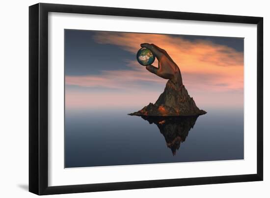 A 3D Conceptual Image of the World at Your Fingertips-null-Framed Art Print