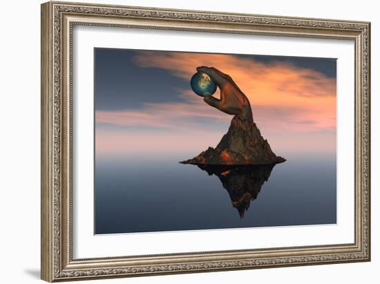 A 3D Conceptual Image of the World at Your Fingertips-null-Framed Art Print