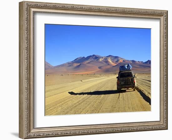 A 4x4 on the Southwest Circuit Tour, Rio Blanco, Bolivia, South America-Simon Montgomery-Framed Photographic Print