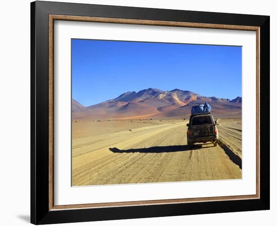 A 4x4 on the Southwest Circuit Tour, Rio Blanco, Bolivia, South America-Simon Montgomery-Framed Photographic Print