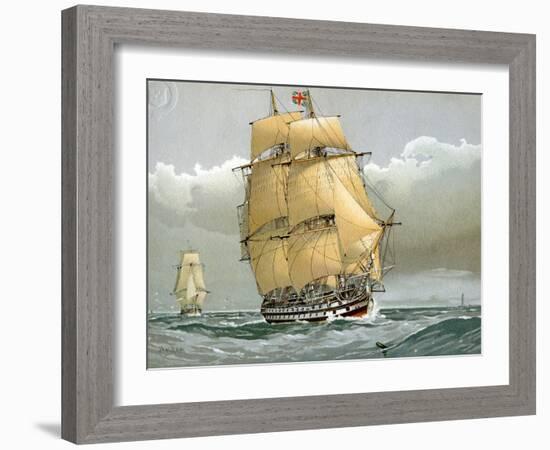 A 74 Gun Royal Navy Ship of the Line, C1794 (C1890-C189)-William Frederick Mitchell-Framed Giclee Print