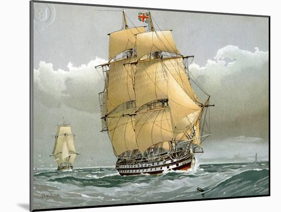 A 74 Gun Royal Navy Ship of the Line, C1794 (C1890-C189)-William Frederick Mitchell-Mounted Giclee Print