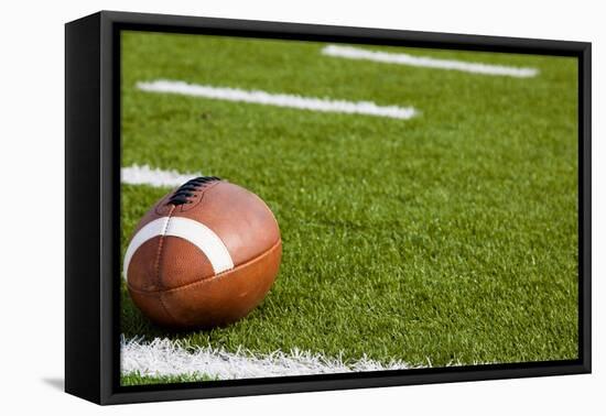 A American Football on a Green Football Field-flippo-Framed Premier Image Canvas