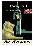 Pan American Airlines (PAA) - England And All Of Europe- Big Ben and British Flag-A Amspoker-Framed Art Print