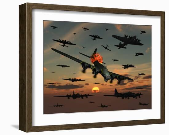 A B-17 Flying Fortress Is Set Ablaze by a German Interceptor Fighter Plane-Stocktrek Images-Framed Photographic Print