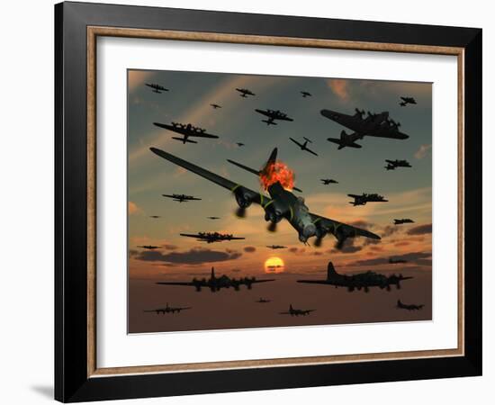 A B-17 Flying Fortress Is Set Ablaze by a German Interceptor Fighter Plane-Stocktrek Images-Framed Photographic Print