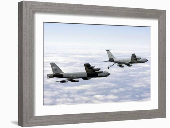 A B-52H Stratofortress Refuels with a Kc-135R Stratotanker-null-Framed Photographic Print