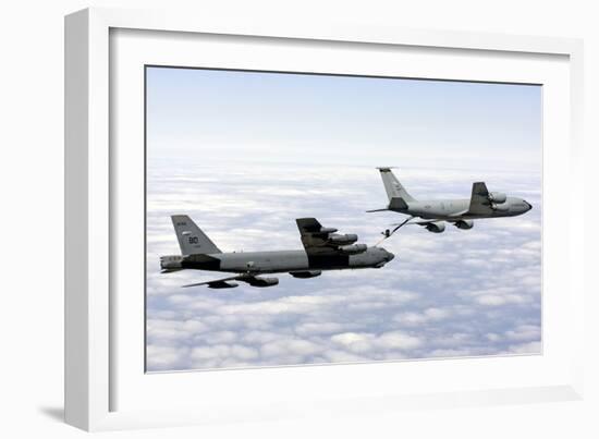 A B-52H Stratofortress Refuels with a Kc-135R Stratotanker-null-Framed Photographic Print