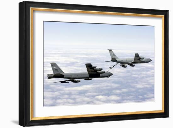 A B-52H Stratofortress Refuels with a Kc-135R Stratotanker-null-Framed Photographic Print