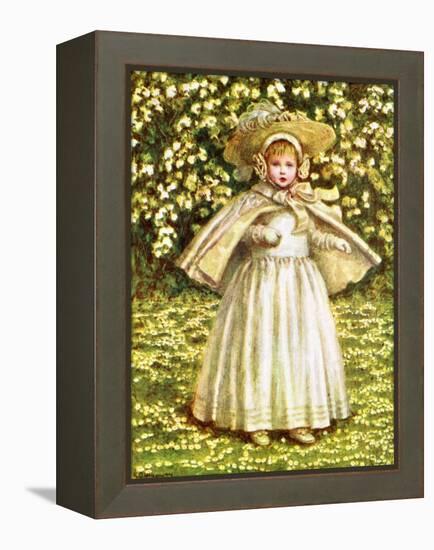 'A baby in white' by Kate Greenaway-Kate Greenaway-Framed Premier Image Canvas