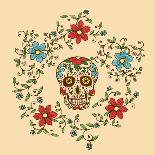 Hand Drawn Day of the Dead Colorful Sugar Skull with Floral Ornament and Flower Seamless Pattern. G-a_bachelorette-Stretched Canvas
