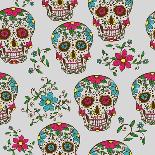 Hand Drawn Day of the Dead Colorful Sugar Skull with Floral Ornament and Flower Seamless Pattern. G-a_bachelorette-Stretched Canvas