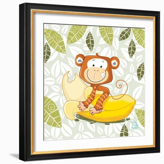 A Banana Ride-Blue Fish-Framed Art Print