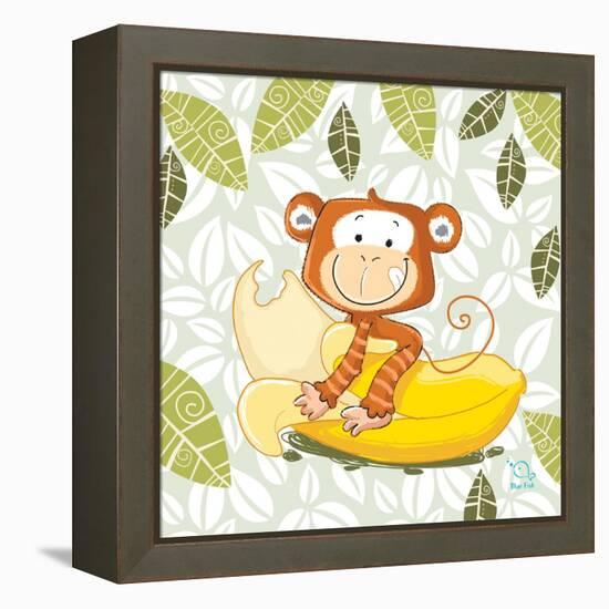 A Banana Ride-Blue Fish-Framed Stretched Canvas