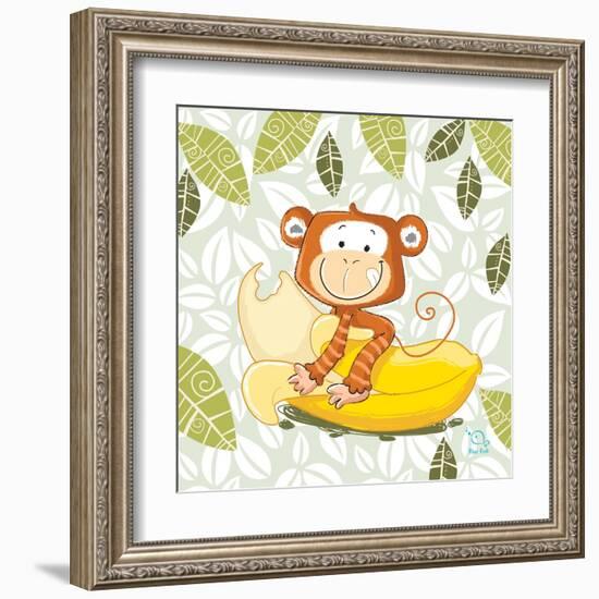 A Banana Ride-Blue Fish-Framed Art Print