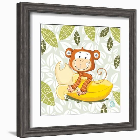 A Banana Ride-Blue Fish-Framed Art Print