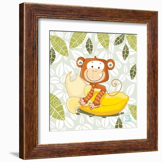 A Banana Ride-Blue Fish-Framed Art Print