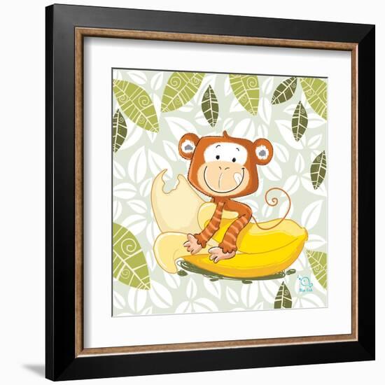 A Banana Ride-Blue Fish-Framed Art Print