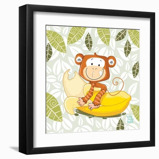 A Banana Ride-Blue Fish-Framed Art Print