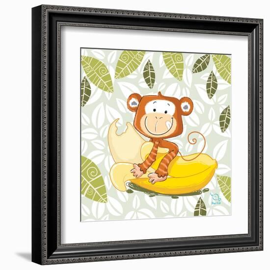 A Banana Ride-Blue Fish-Framed Art Print