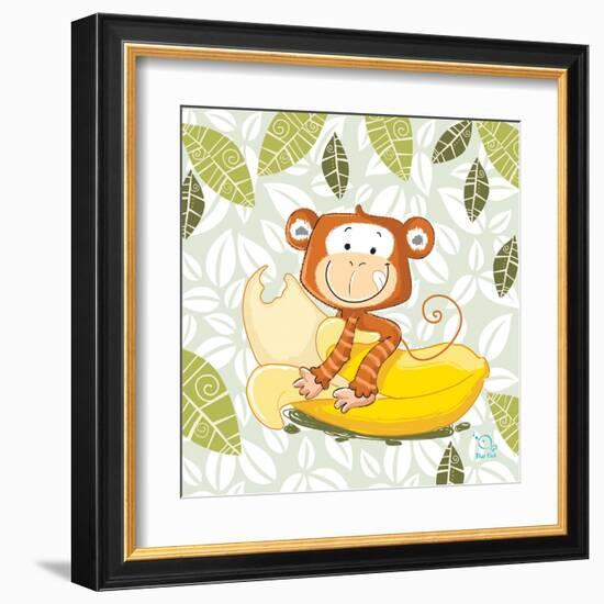 A Banana Ride-Blue Fish-Framed Art Print