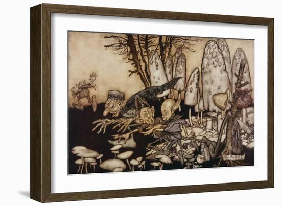 A Band of Workmen, Who Were Sawing Down a Toadstool, Rushed Away, Leaving their Tools Behind Them-Arthur Rackham-Framed Giclee Print