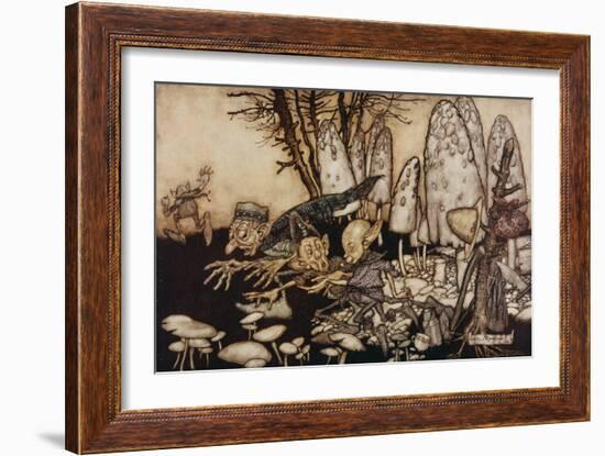 A Band of Workmen, Who Were Sawing Down a Toadstool, Rushed Away, Leaving their Tools Behind Them-Arthur Rackham-Framed Giclee Print