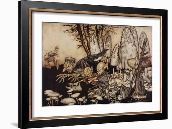 A Band of Workmen, Who Were Sawing Down a Toadstool, Rushed Away, Leaving their Tools Behind Them-Arthur Rackham-Framed Giclee Print