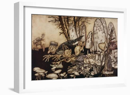 A Band of Workmen, Who Were Sawing Down a Toadstool, Rushed Away, Leaving their Tools Behind Them-Arthur Rackham-Framed Giclee Print