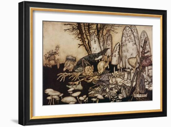 A Band of Workmen, Who Were Sawing Down a Toadstool, Rushed Away, Leaving their Tools Behind Them-Arthur Rackham-Framed Giclee Print