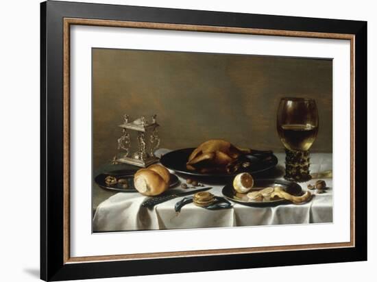 A Banketje Still Life with a Roemer, a Mounted Salt-Cellar, Pewter Plates with a Roast Chicken?-Pieter Claesz-Framed Giclee Print