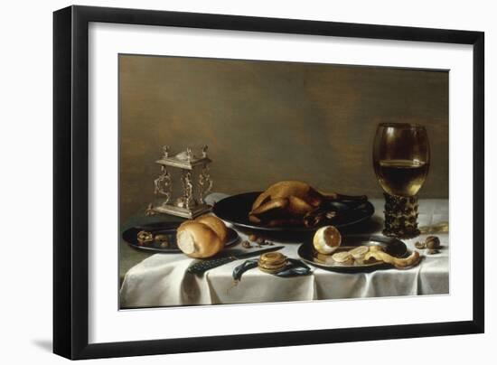 A Banketje Still Life with a Roemer, a Mounted Salt-Cellar, Pewter Plates with a Roast Chicken?-Pieter Claesz-Framed Giclee Print