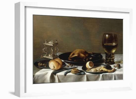 A Banketje Still Life with a Roemer, a Mounted Salt-Cellar, Pewter Plates with a Roast Chicken?-Pieter Claesz-Framed Giclee Print