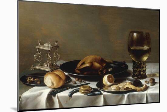 A Banketje Still Life with a Roemer, a Mounted Salt-Cellar, Pewter Plates with a Roast Chicken?-Pieter Claesz-Mounted Giclee Print
